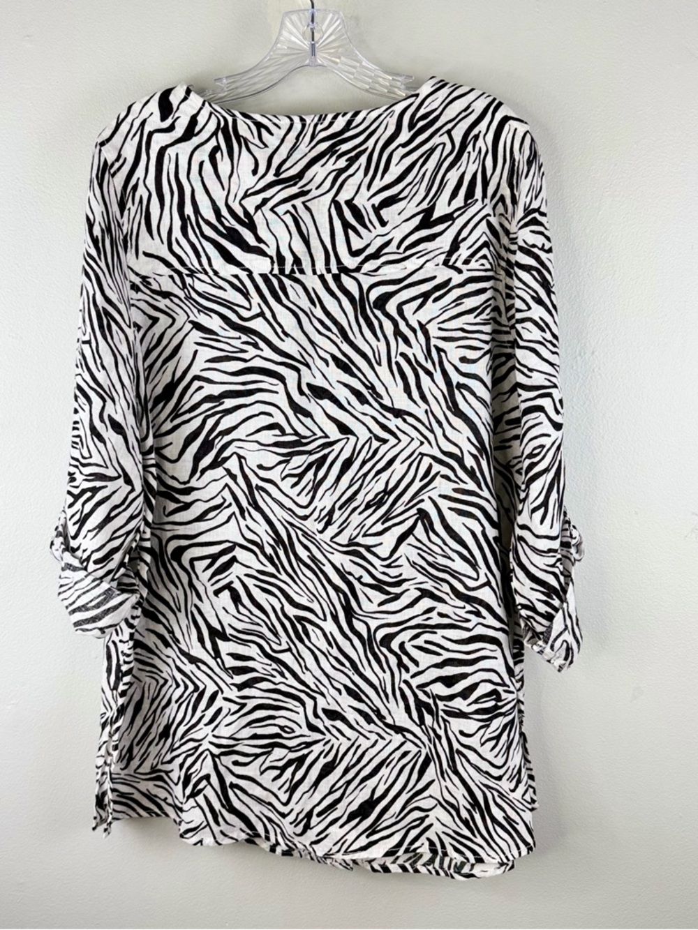 Cynthia Rowley 100% Linen Zebra Print Button Front Tunic Blouse Black White 1X - Picture 5 of 7